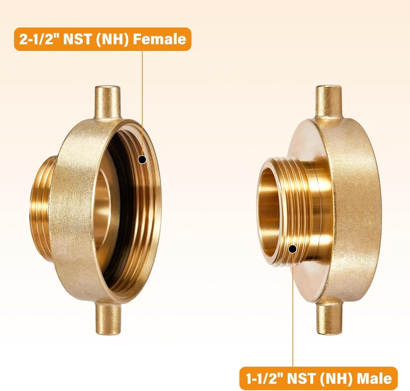 BANG4BUCK محول حريق أنثوي 2-1/2" NST (NH) وذكر 1-1/2" NST (NH) مع دبابيس من النحاس لمعدات الإطفاء - Image 2